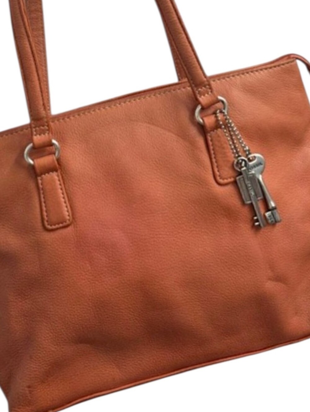 Vintage Fossil Coral Leather Shoulderbag Purse Key Charm